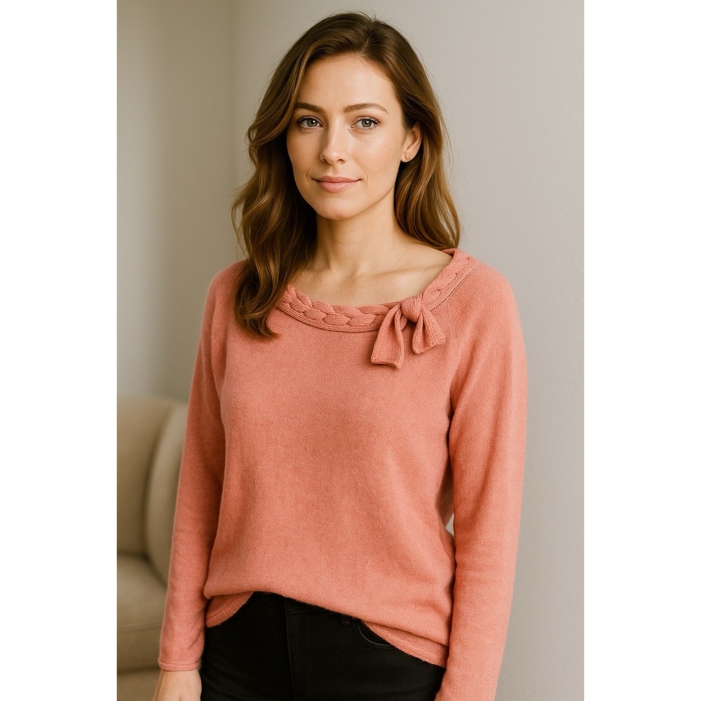 Jones Sweater Women XL Pink Bow Boat Neck Quiet Luxury Office Siren